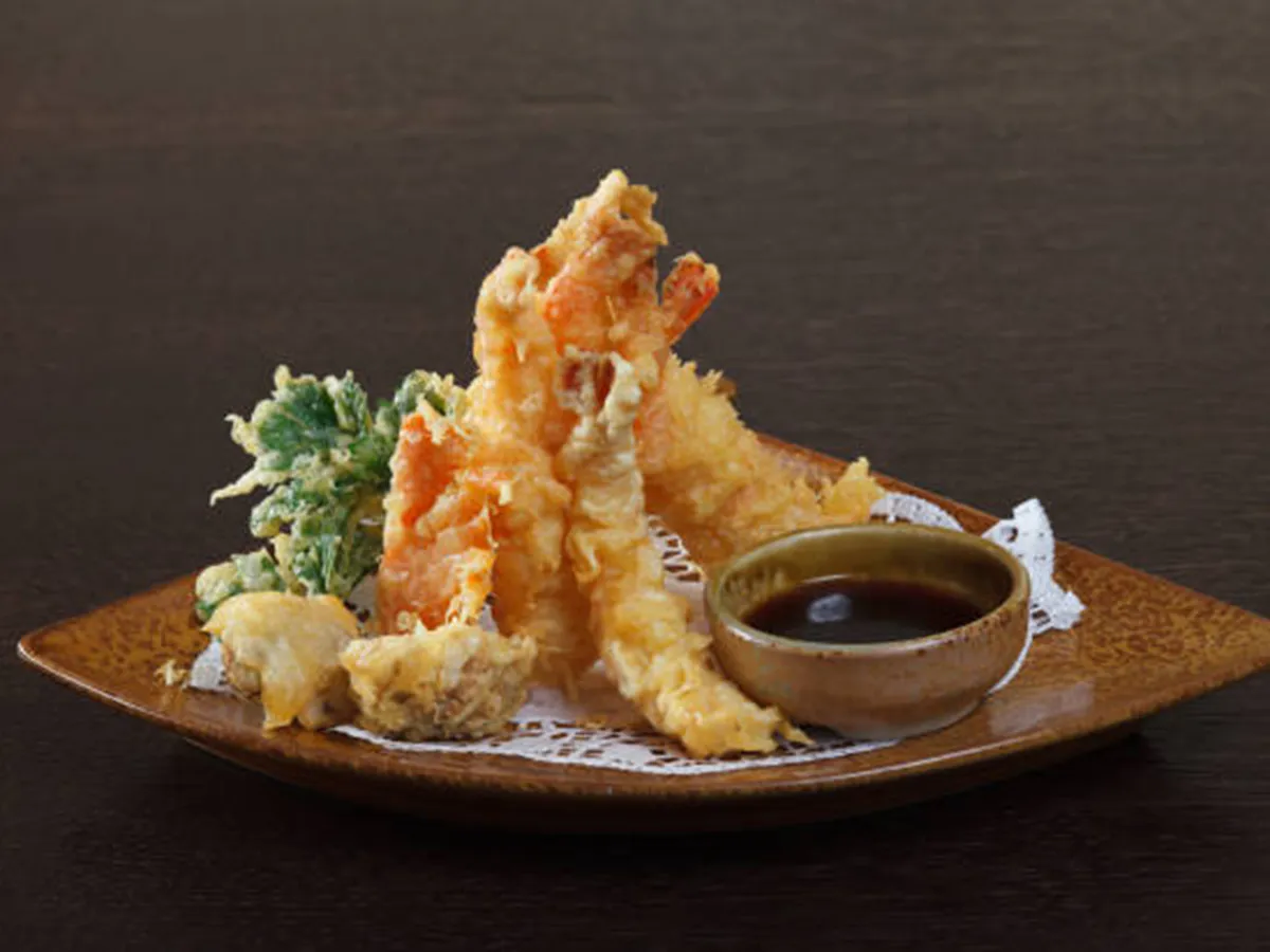 Tempura shrimps with soy sauce at Sushi One，a Japanese Restaurant in Portland